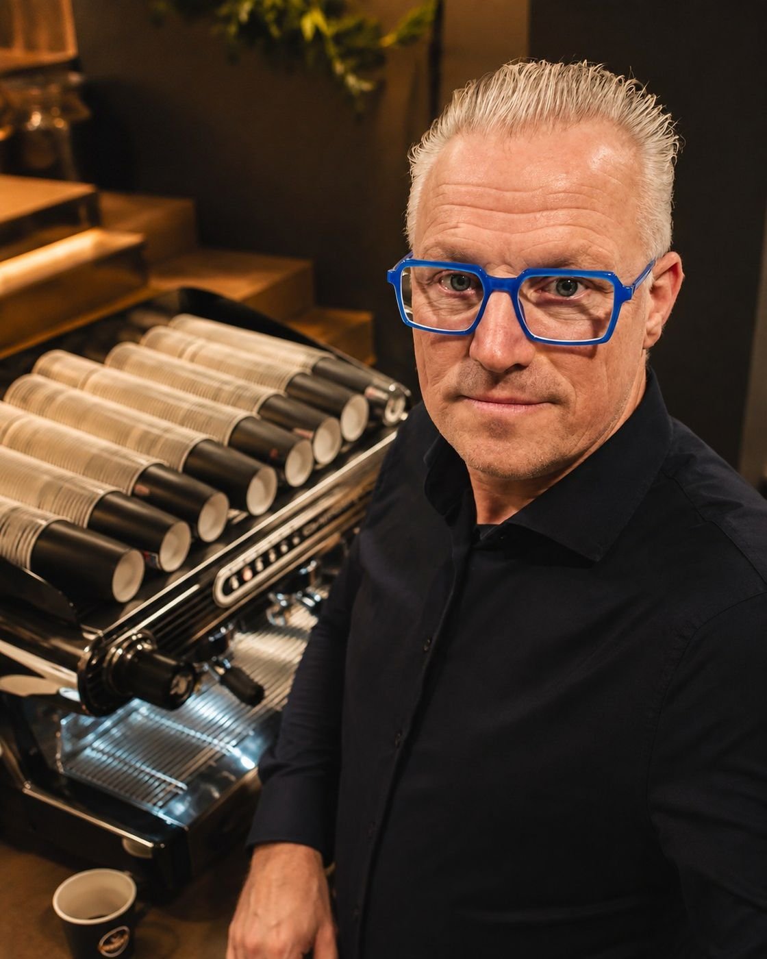 Jeroen van Jeroen's Espresso bij de espressomachine